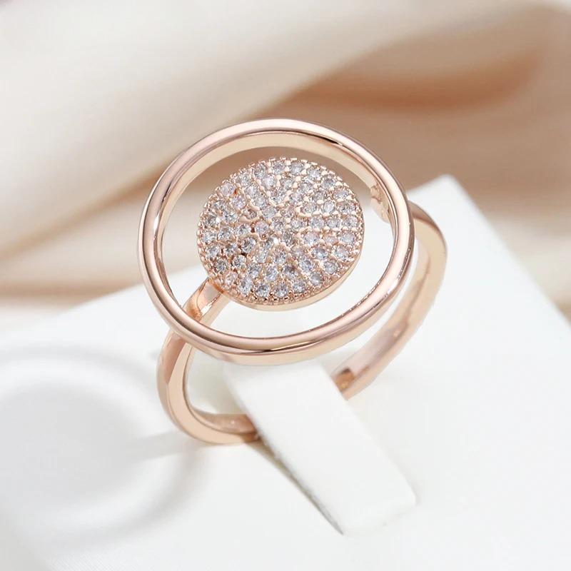 Natural Zircon Full Paved Women's Ring 585 Rose Golden Unique Luxury Design Bride Wedding Jewelry Best Gift for Girls