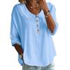 Women Shirt Loose Fit Three-Quarter Sleeve Blouse with Lace Neckline Cuffs Button Placket Summer Spring Casual