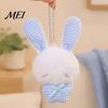 Fluffy Animal Pendant Ribbon Bow Rabbit Plush for Backpacks, Stuffed Plaid Ear Keychain Bunny Bag Charm, Soft Decoration Lightweight