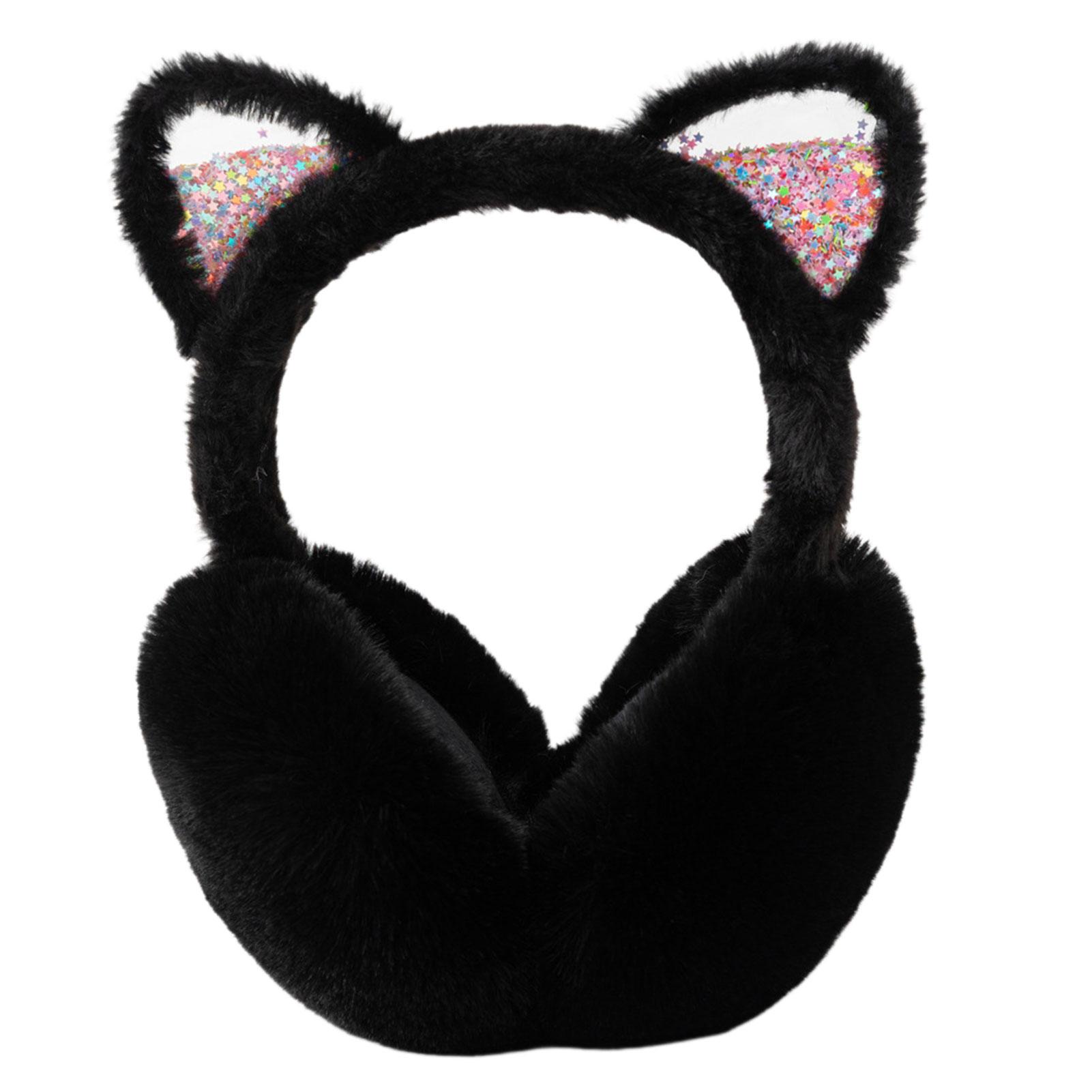

Winter Warm Cat Ear Warmers Glitter Ears Plush Earmuffs For Women Playful Girls Ear Muffs Cold Protection Warm Hot For Outdoor чорний