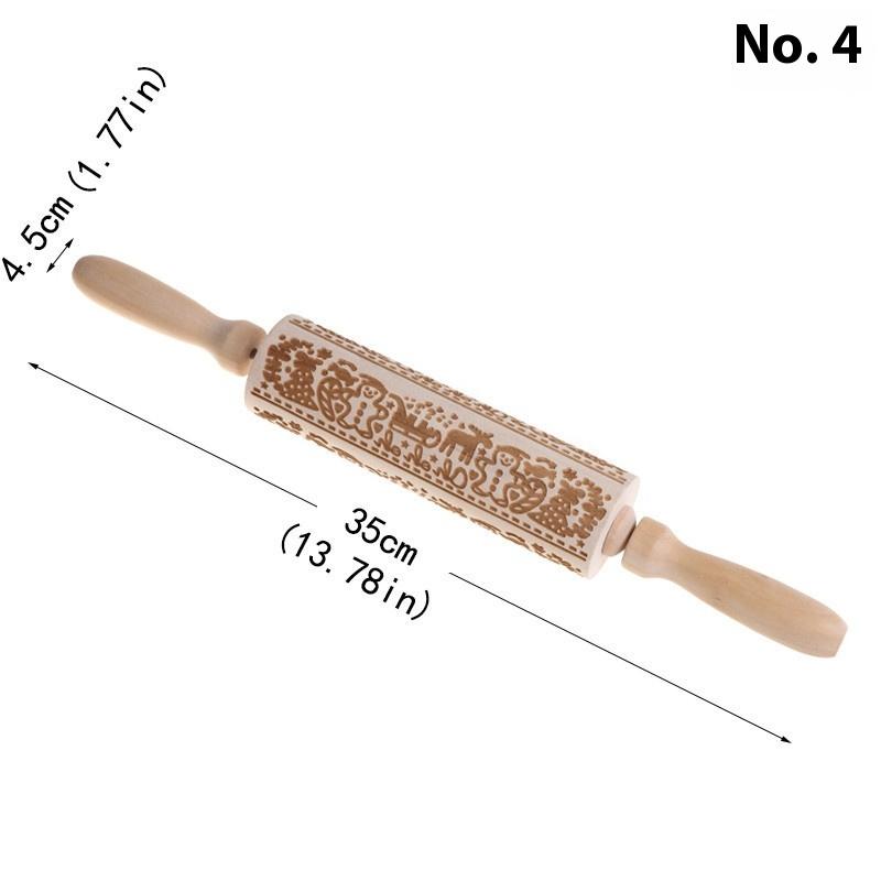 Weihnachten 35X4,5Cm Holz Nudelholz Rock Schneeflocke Elch Graviert Backen Kekse Nudelholz Für Kuchen Gemustert Backen 3D Form