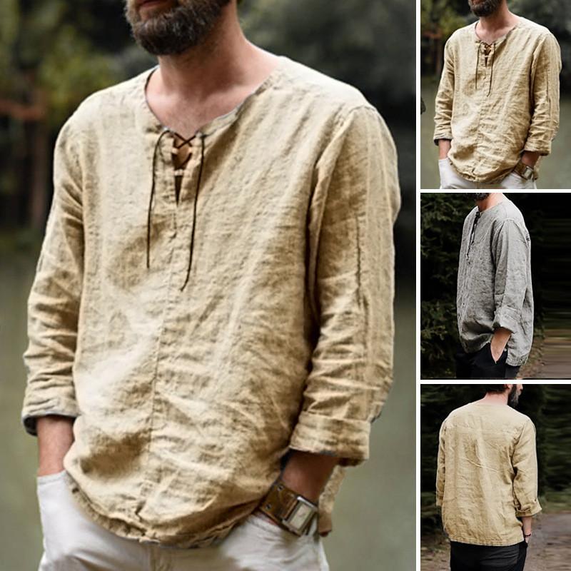 Lässiges Herren-Langarmhemd aus Baumwollmischung mit Kordelzug für Herbst und Frühling