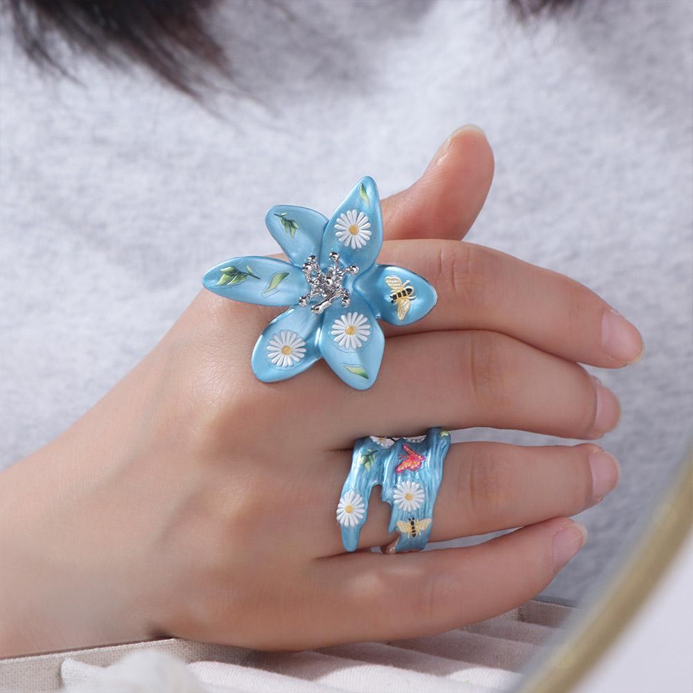 Open Ring Enamel Flower Ring Daisy Irregular Enamel Ring Personality Heart Ring  Gift