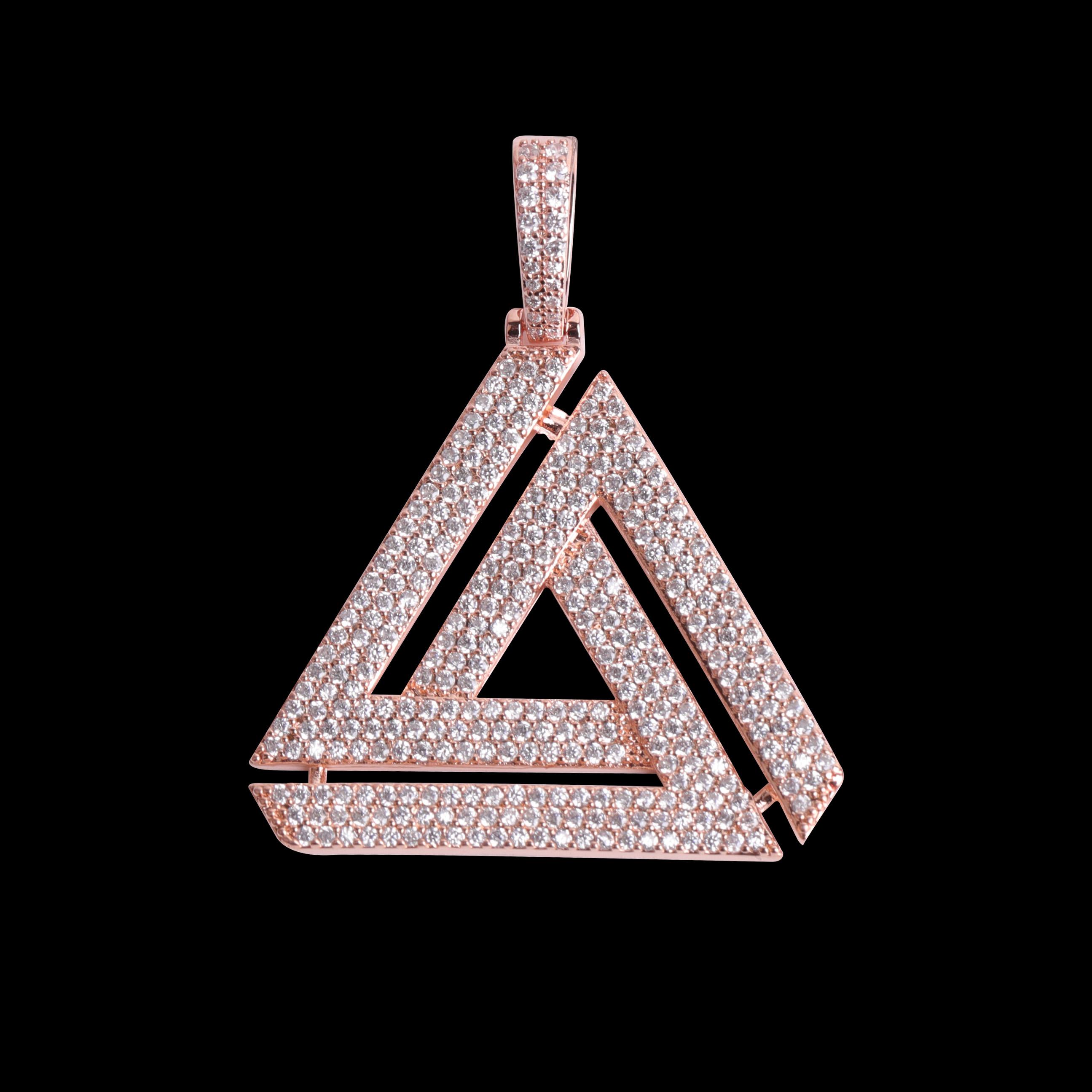 Aokaishen Iced Penrose Triangle Pendant Necklace for Men Real Gold Plated Hip Hop Jewelry Cuban chain16inch