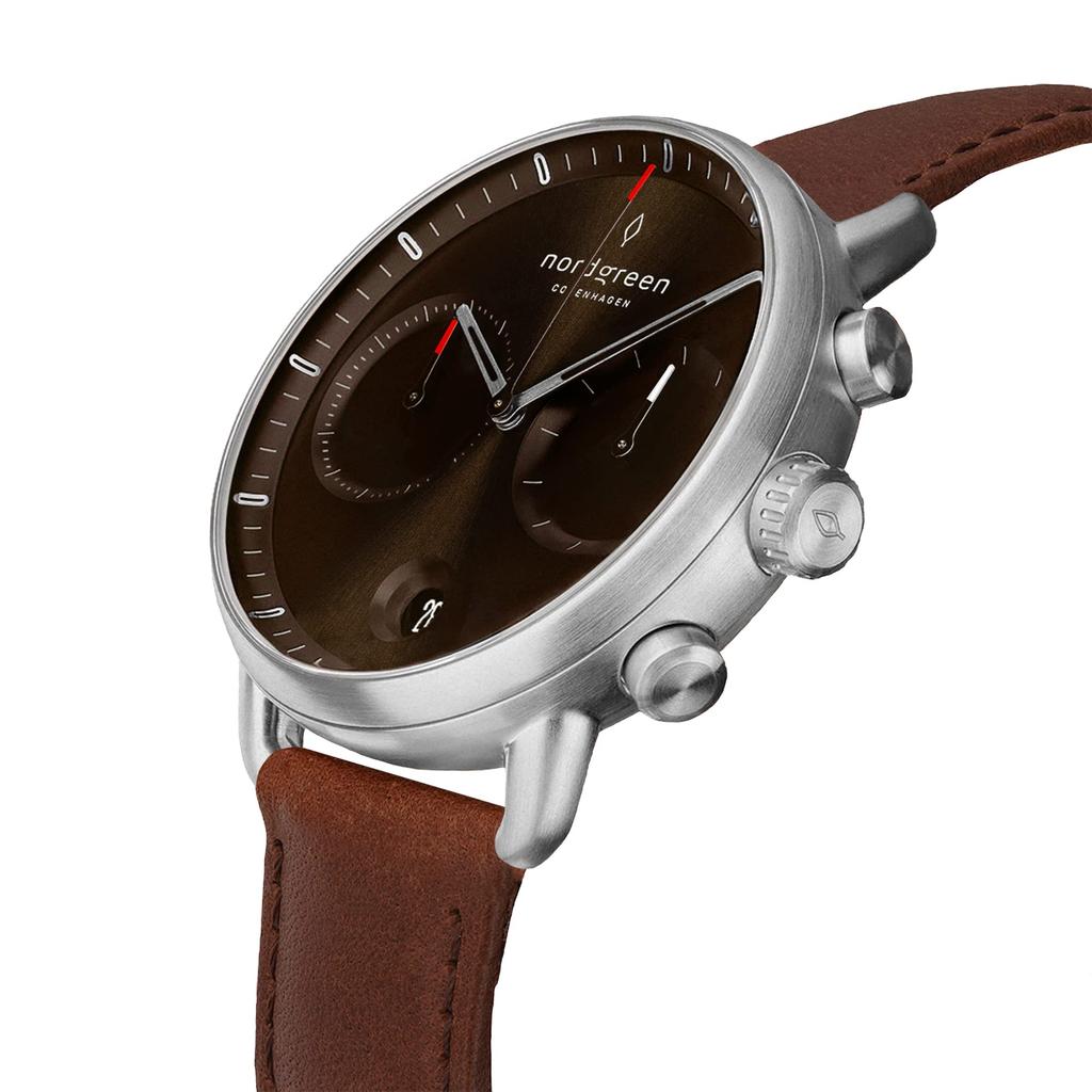 NORDGREEN Pioneer Scandinavian Design Watch Sunray Brown Brown Leather 42mm
