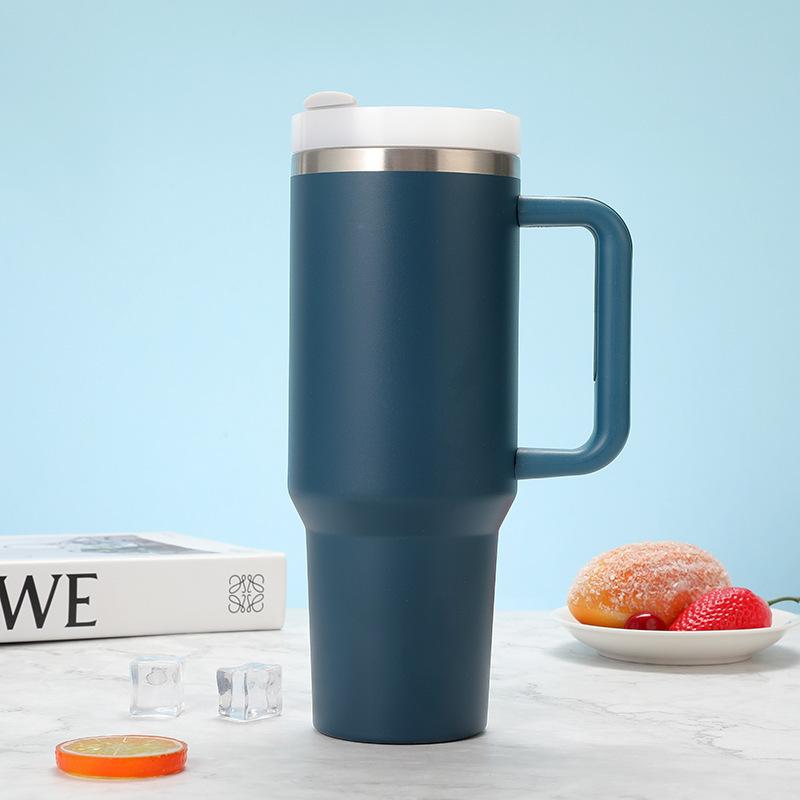 40oz Stainless Steel Car Cup Large Capacity Water Cup with Handle and Straw Double-walled Insulated Travel Mug Holiday Gifts