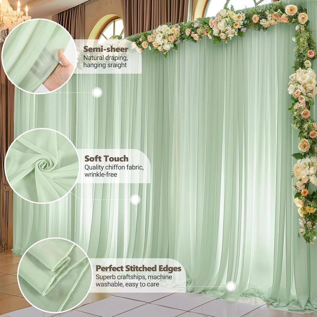 2 Panels Sheer Curtains Chiffon Backdrop Curtain Wedding Arch Drapes Outdoor Tulle Fabric Curtains for Living Room Luxury Decor
