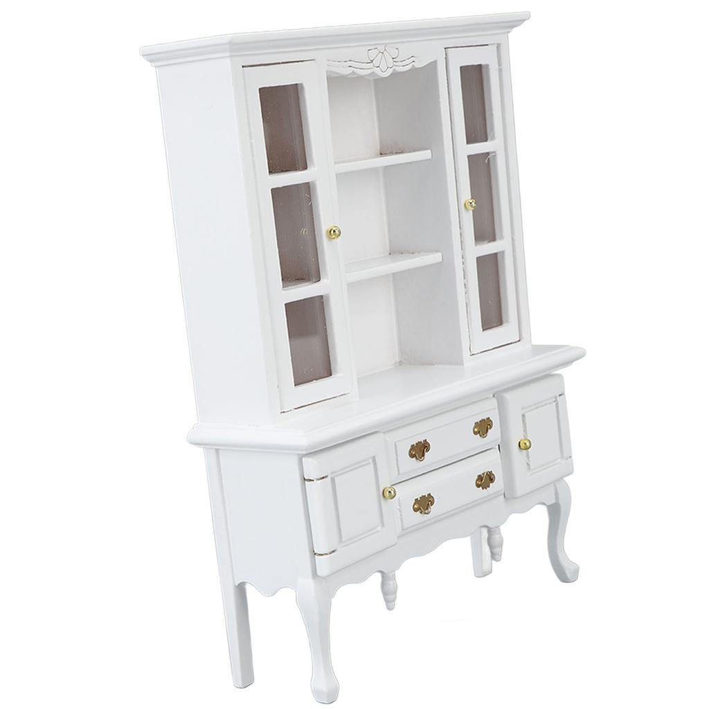 Miniature Cabinet Wooden 1/12 Scale Dollhouse Bookcase Cupboard with Openable Door Drawer for Room