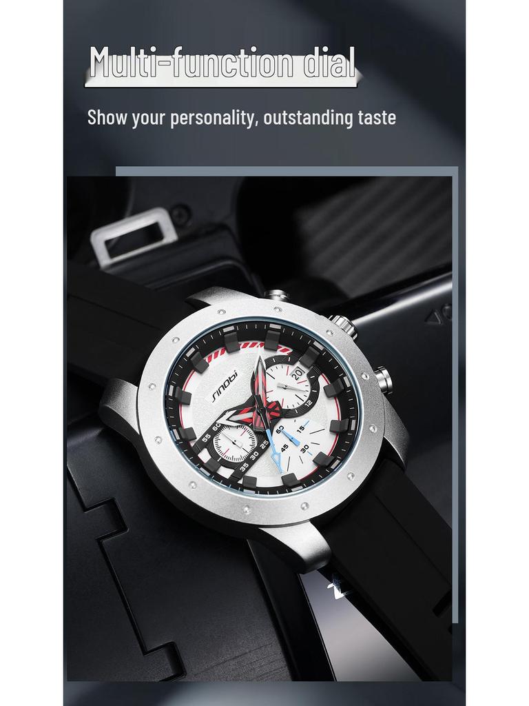 Sinobi Men's Waterproof Quartz Sports Watch with Silicone Strap – Trendy and Multifunctional.