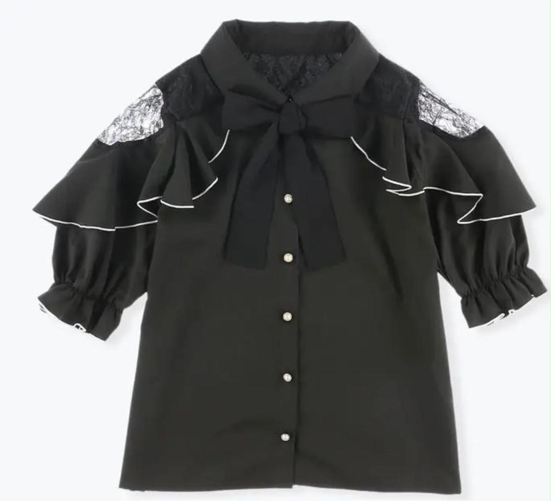 

[Б/У] Мечтательная, милая, массового производства, болезненная, блузка-мина, ленточное кружево, черная, короткий рукав, мечтательная, готическая, лолита