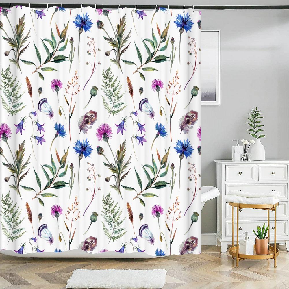 Beautiful Big Pink Flowers Printing Shower Curtain Polyester Waterproof Bathroom Curtain With Hook Door Curtain Home Decoration