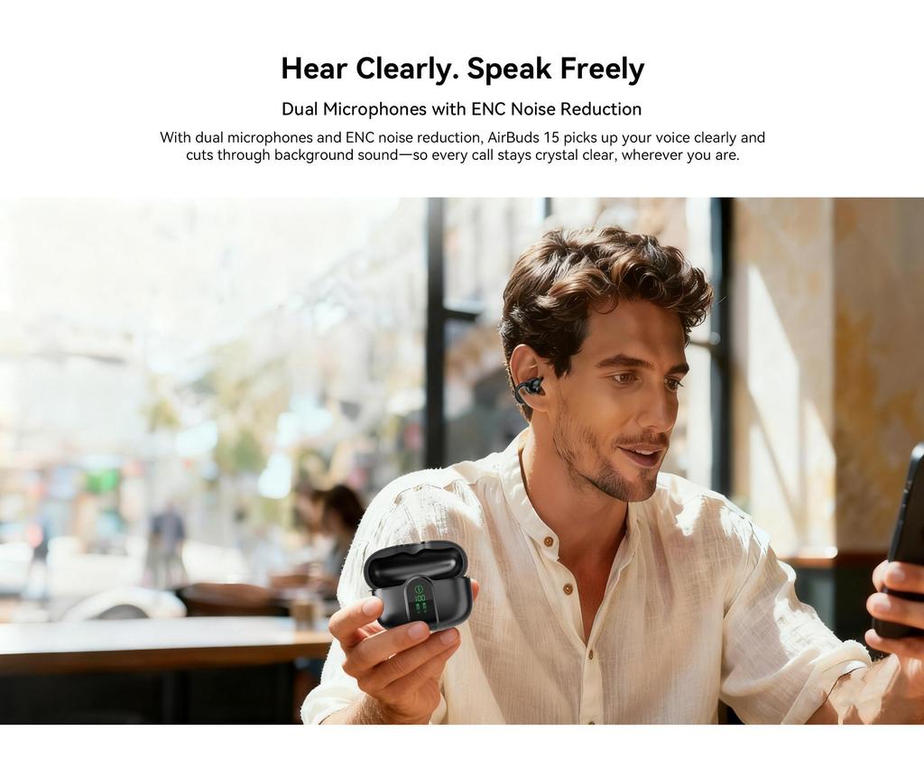 Blackview AirBuds 15 Wireless Bluetooth 6.0 Headphones Open Ear Earphones ENC IPX5