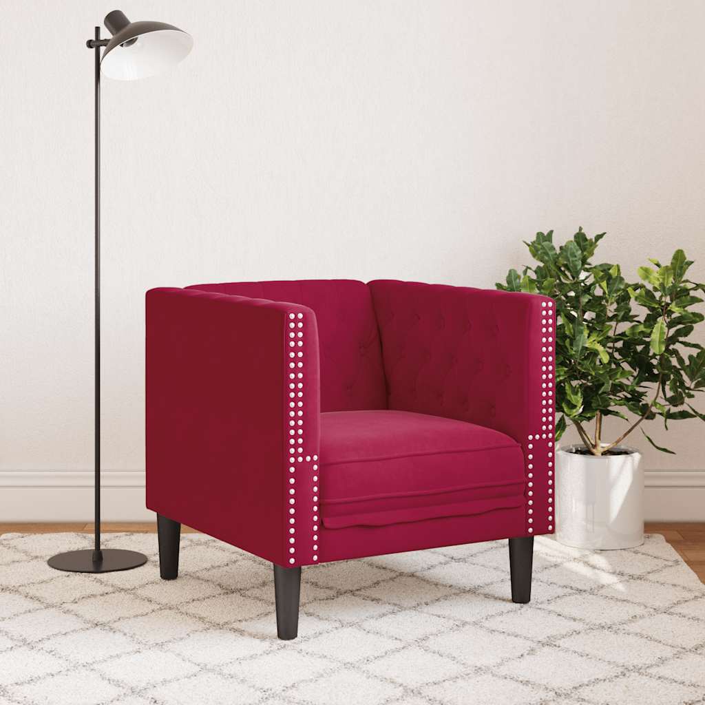 Vidaxl Fotel Chesterfield, Winna Czerwień, Tapicerowany Aksamitem