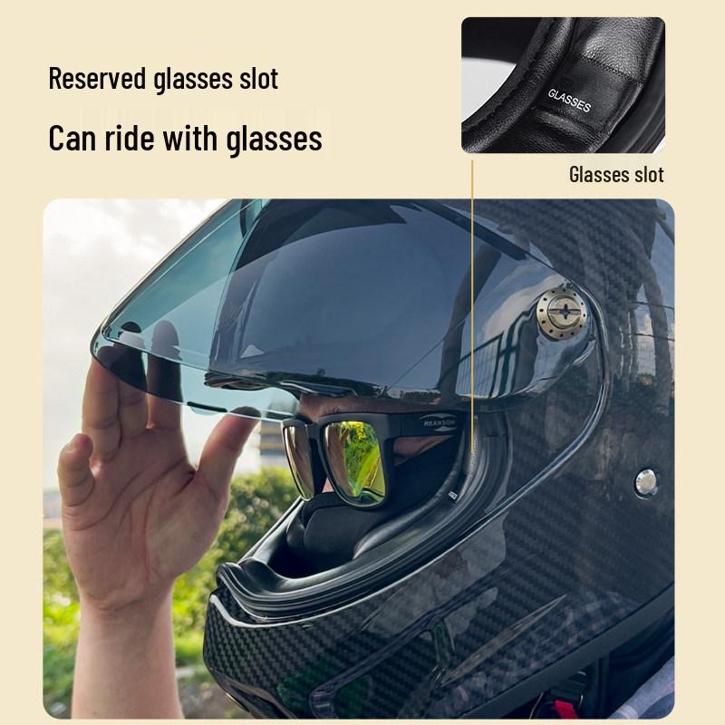 IRONKING Tough Guy Carbon Fiber 4-Season Racing Helmet, 3C Certified Anti-Fog Retro Full Face for Men.