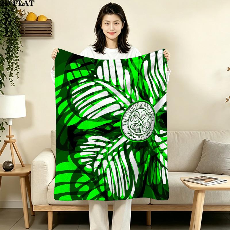 1PC Celtic Football Club Patterned Flannel Blanket Suitable For All Seasons For Home Decor Warmth And Comfort Gifts Holiday Present