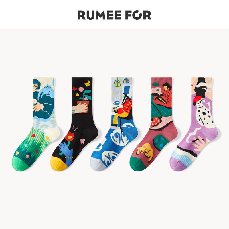 5 Pairs of Female Spring and Autumn Fashion New Sweat Absorbing Dopamine Tube Cotton Socks