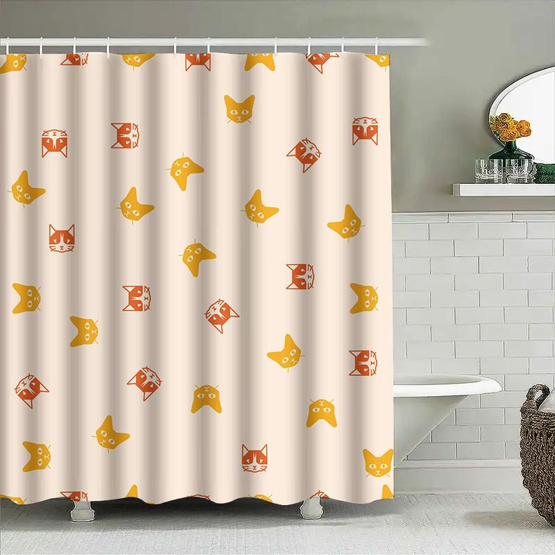 

Whimsical Cats Stars Shower Curtain Decorative Fabric Waterproof Washable 72x84in Modern Bathroom Home Decor (Orange) 90x180cm