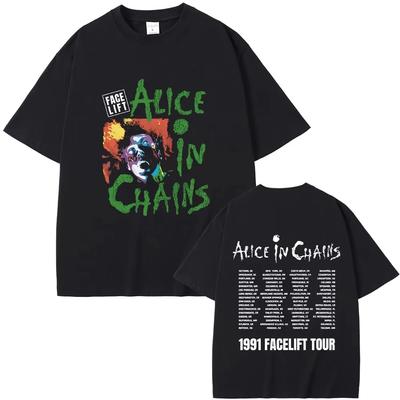 Rockbandet Alice in Chains Face Lift Tour 1991 T-shirt Män Kvinnor Punk Casual Oversized T-shirt Toppar Herr Mode Ren Bomull T-shirts