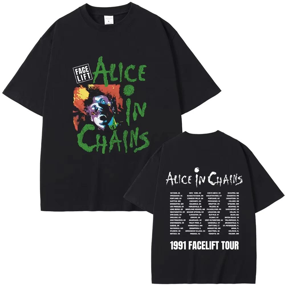 

Футболка Rock Band Alice in Chains Face Lift Tour 1991 Мужская Женская Панк Повседневная Оверсайз Топы Мужская Мода Футболки из Чистого Хлопка 4XL