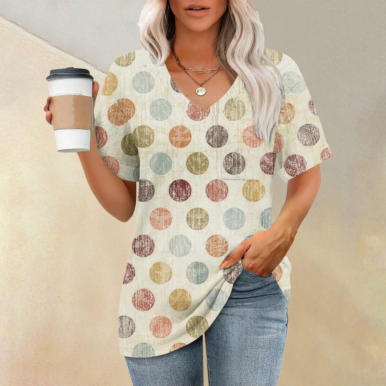 

Женские футболки с V-образным вырезом и коротким рукавом, летние топы, повседневные базовые футболки, модные L бежевый