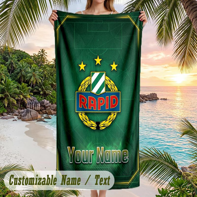 Beach Towel Rapid Wien FC Print Custom Name Text Soft Towel for Swimming Pool