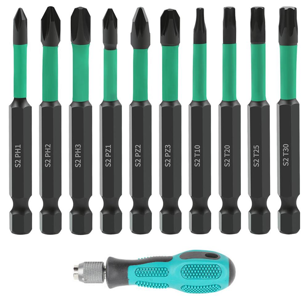 

11Pcs/Set Magnetic Hex Shank Electric Drill Bits S2 Alloy Steel Phillips Pozidriv Torx Bits with Screwdriver Handle Type A