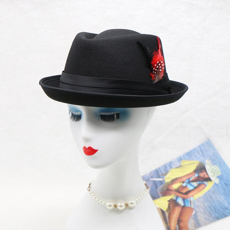 Foldable Wool Fedora Hat For Men And Women With Feather Decoration Tri Fold Jazz Cap