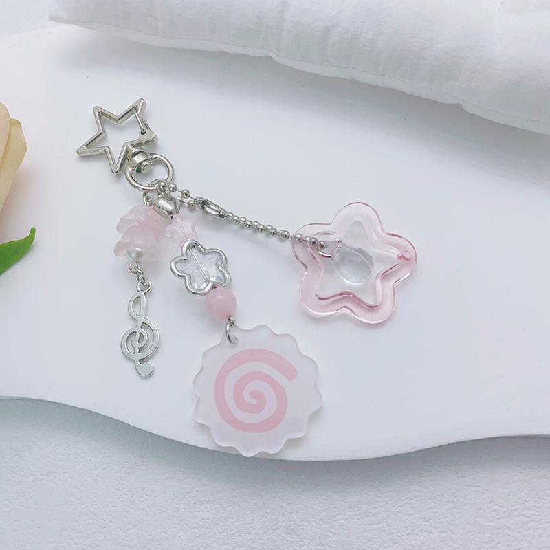 Y2K Cute Pink Squid Roll Keyring Creative Fish Cake Keychain Lovely Ornament Key Holder Backpack Pendant For Girl Gifts