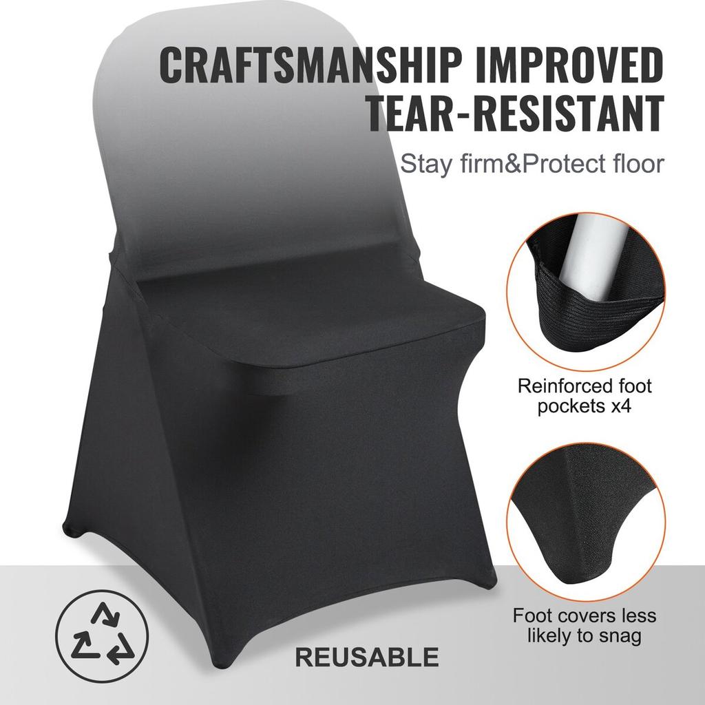 50PCS Black, Stretch Spandex Folding Chair Covers, Universal Fitted Chair Cover, Removable Washable Protective Slipcovers, for Wedding, Holiday,