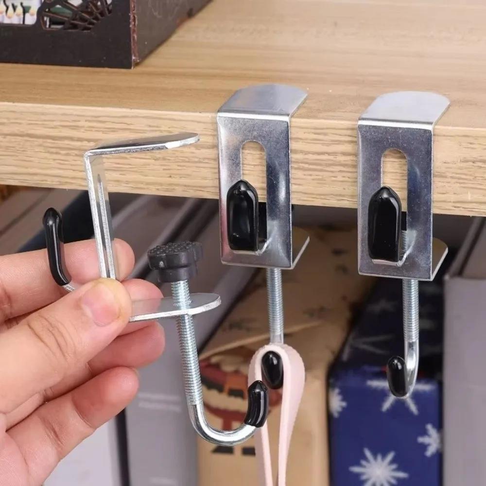 2pcs Portable Adjustable Desk Edge Hook Detachable Punch-free Double Hook Headphone Hanging Hook Office Desktop Edge