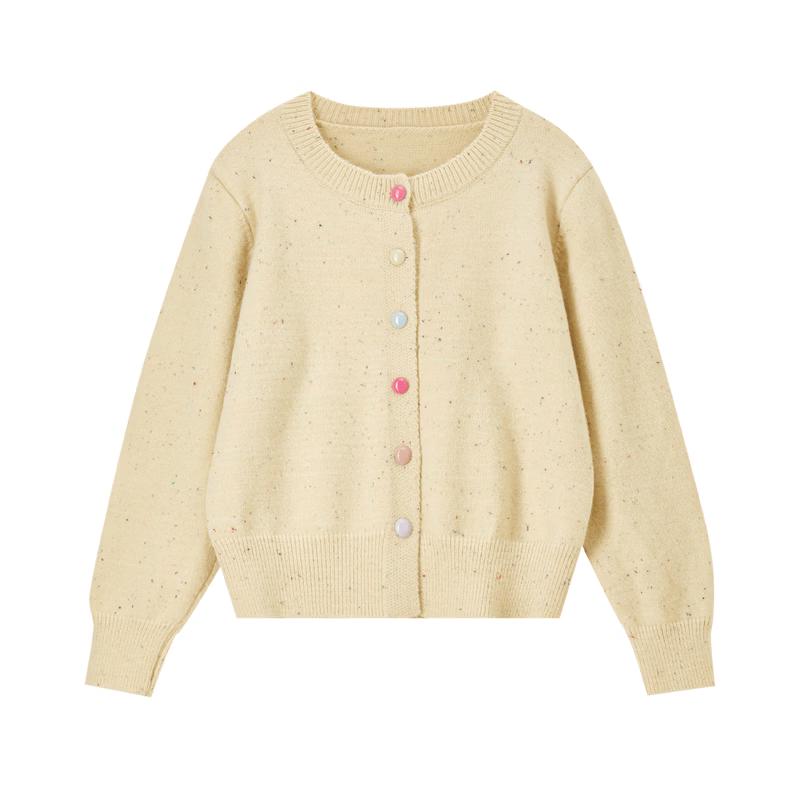 Candy-Colored Crew Neck Knit Cardigan for Women