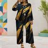 Women Plus Size Printed Round Neck Long Sleeve Layered Top Wide Leg Cropped Pants Two Piece Set