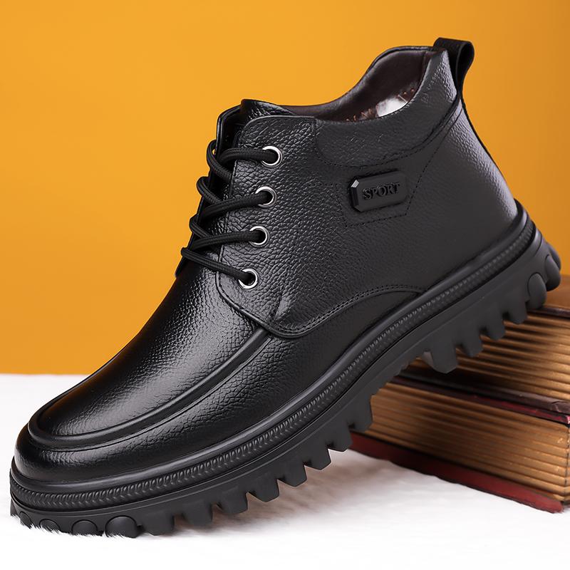 Fashion Pu Leather Casual Shoes Leisure Walk Men's Ankle Boots Stylish Brand Male Driving Shoes Warm Winter Botas Business Dress Boots