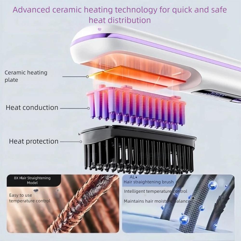 Cordless Hair Straightener Comb Anti-Scald Electric Heated Hair Comb  Hair Styling Tool