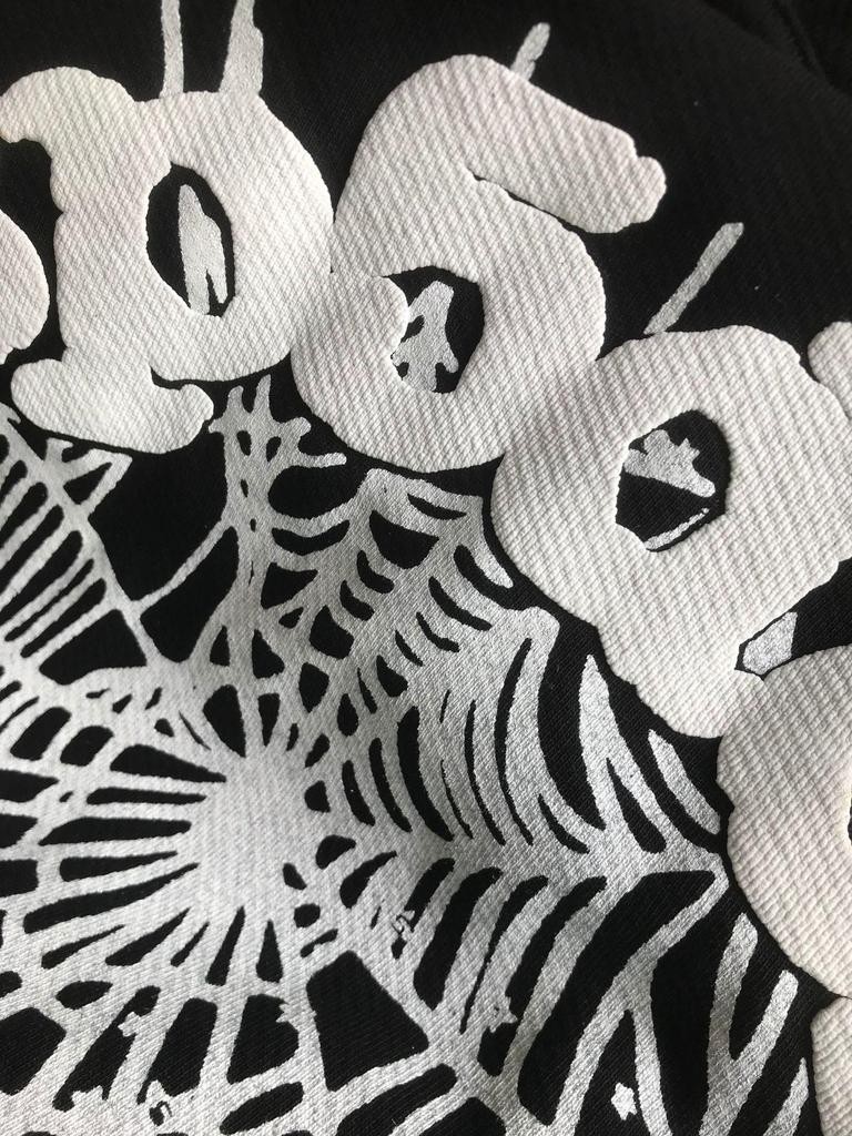 Sp5der Hög Version Spindelnätsmönstrad Huvtröja: Trendig amerikansk passform för män