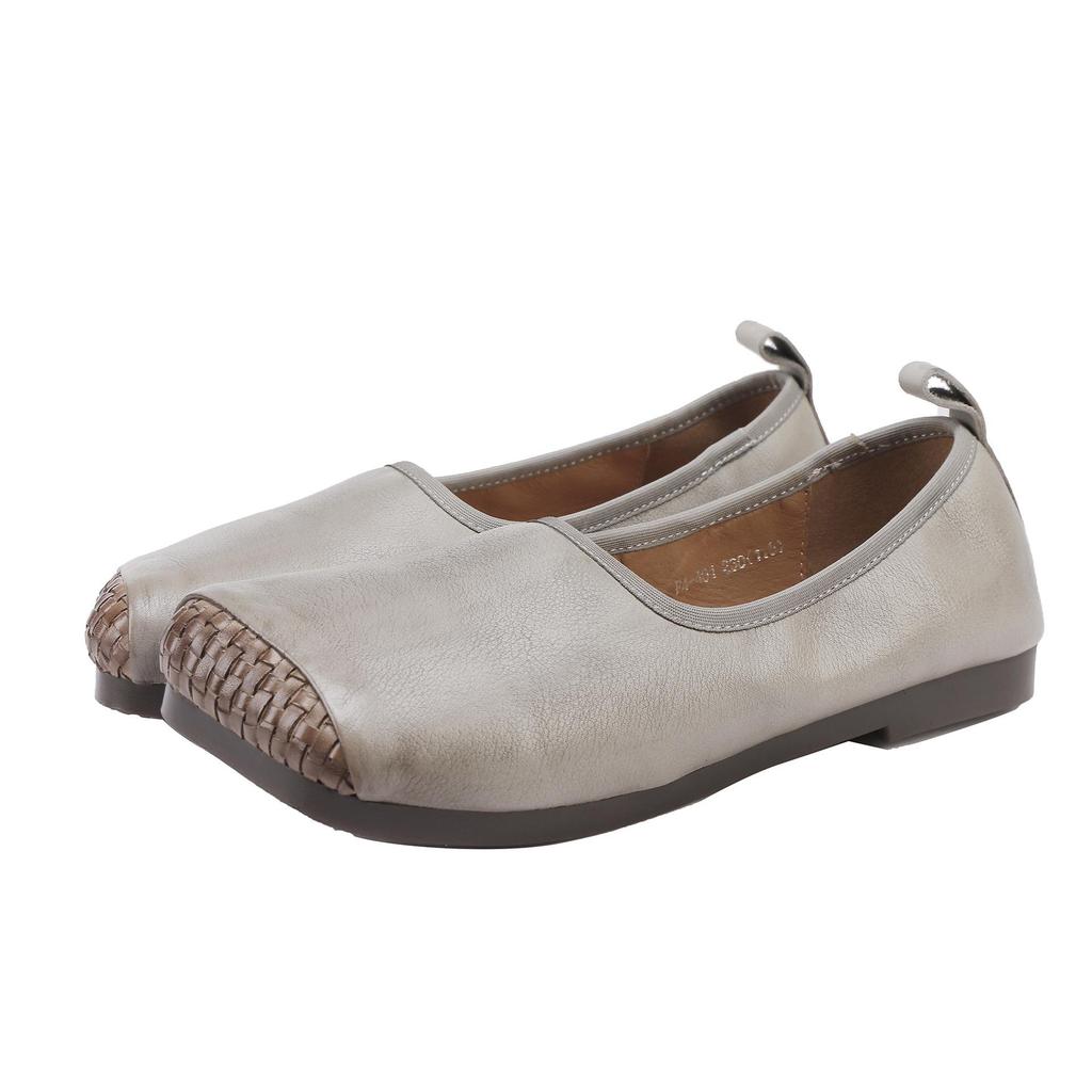2025 Autumn Women's Retro Genuine Leather Square Toe Slip-On Ballet Flats