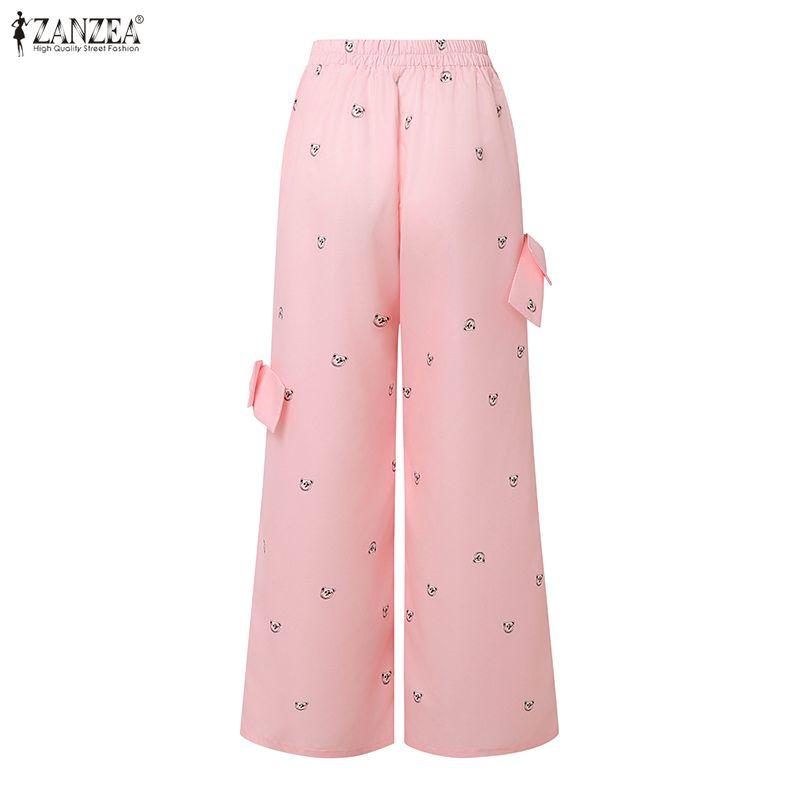 ZANZEA Women Casual Elastic Waist Loose Print Long Pants