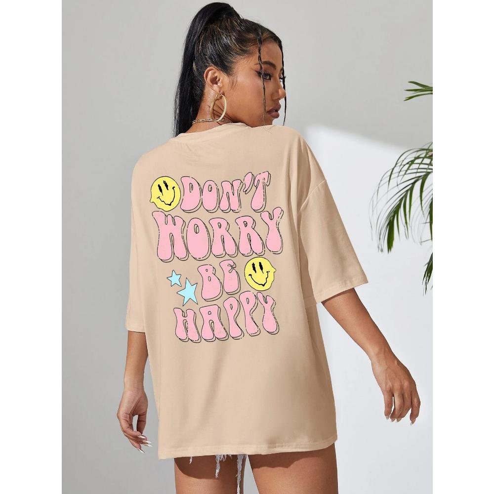 Graphic & Letter Print Crew Neck Female Tshirts Casual T-Shirts Plus Size Short Sleeve Soft Loose T-Shirt