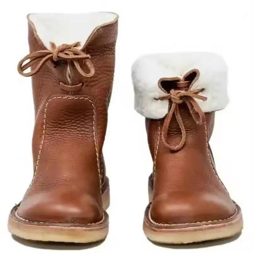 

Women Casual Snow Boots Autumn Winter Retro Women Boots Fashion Plush Lace Up Flat Ankle Boots Zapatos De Mujer Warm Botas 34EU/CN35 чорний