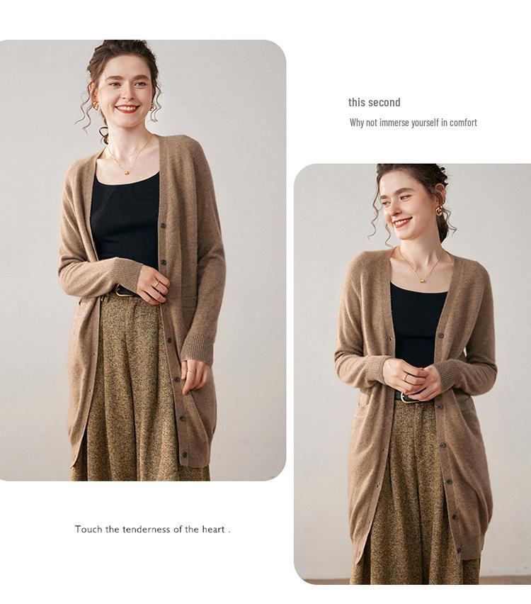 Autumn Winter Cashmere Knit Cardigan - Versatile, Soft & Comfortable, Solid Color, Mid-Length