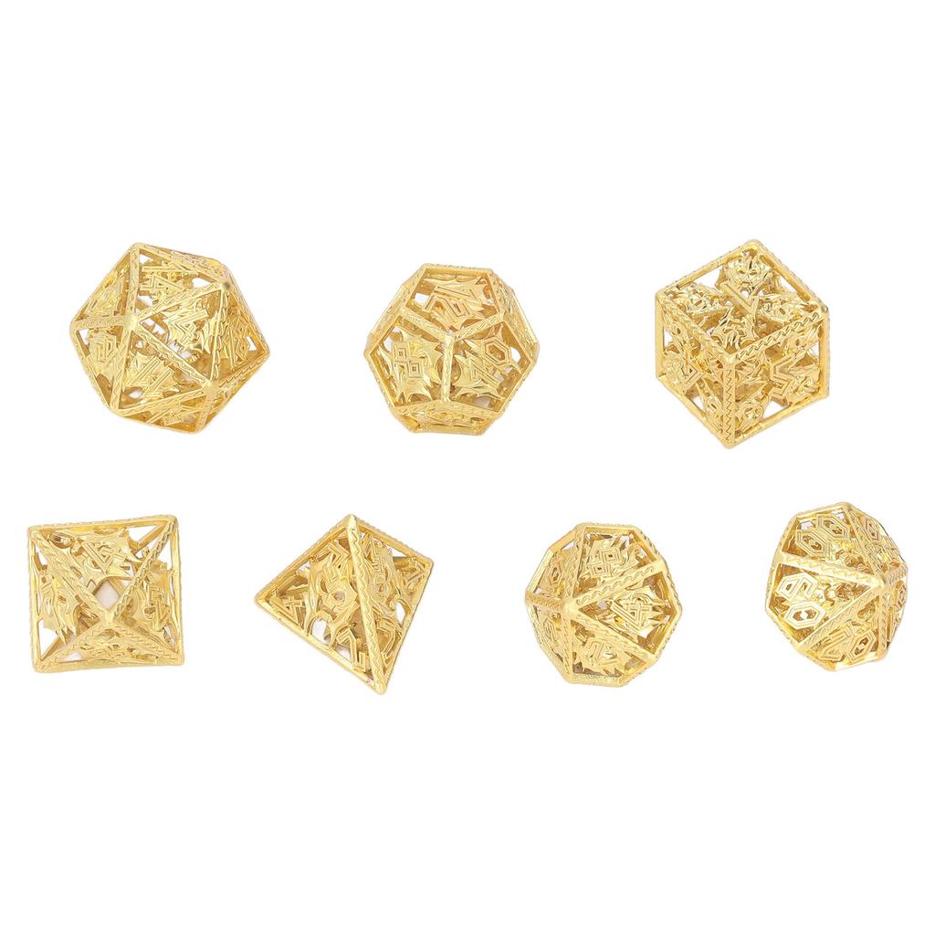 7PCS Hollow Dice Polyhedral Copper Exquisite Hand Polished Delicate Pattern for Role Playing Games