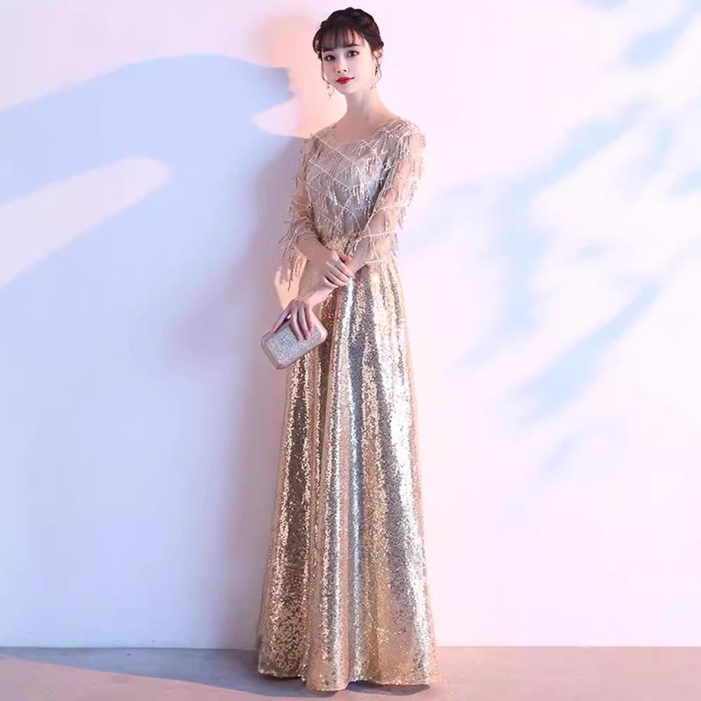 Large Size Evening Dress Dress Women's New Fat Mm Temperament Thin Sequins Celebrity Host High-end Atmospheric Chorus Performance Clothes