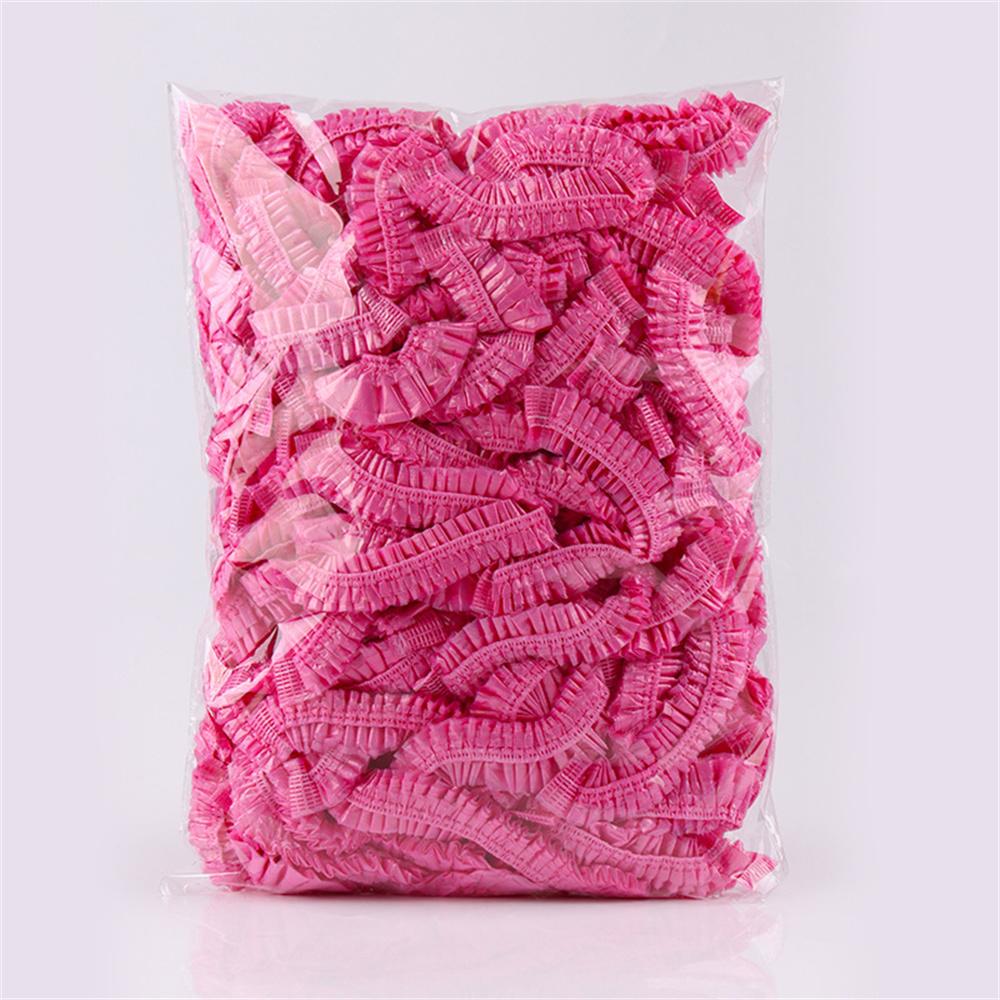 100pcs/set Disposable Shower Caps Plastic Waterproof Headgear Pink Spa Salon Hotel Hair Dye Women Elastic hair Cap Bathroom