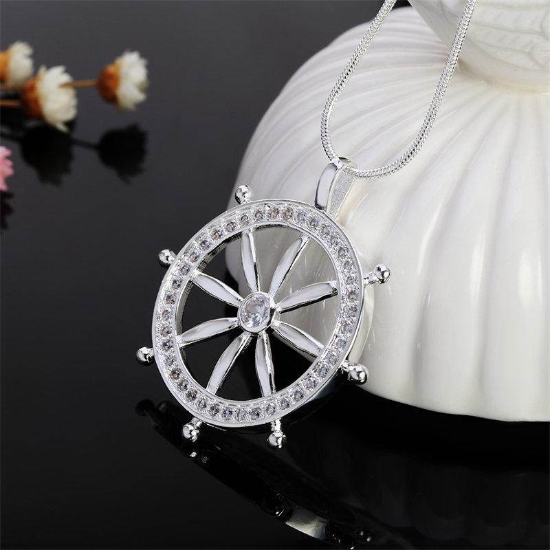 18-24 Inches Fine 925 Sterling Silver 40MM Rudder Zircon Women Men Necklace For Fashion Gift Party Wedding Charm Jewelry