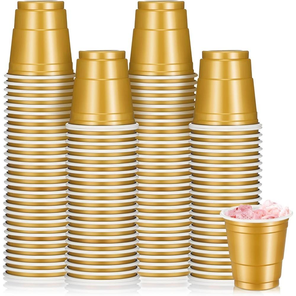 50pcs Plastic Shot Glasses Disposable Shot Cups Mini 2oz Party Cups Golden Water Cups Unbreakable Plastic Drinking Glasses Plastic Beer Cup