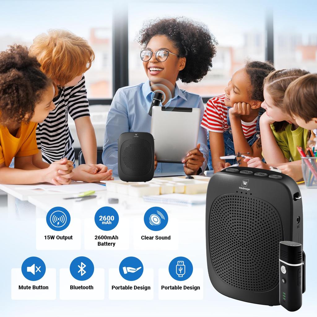 Winbridge Portable Speaker with Compact Ideal for Small and More Speaker, 15W, Headphone, Hands-Free Speaker, Microphone, Speaker, Lectures, Parties,
