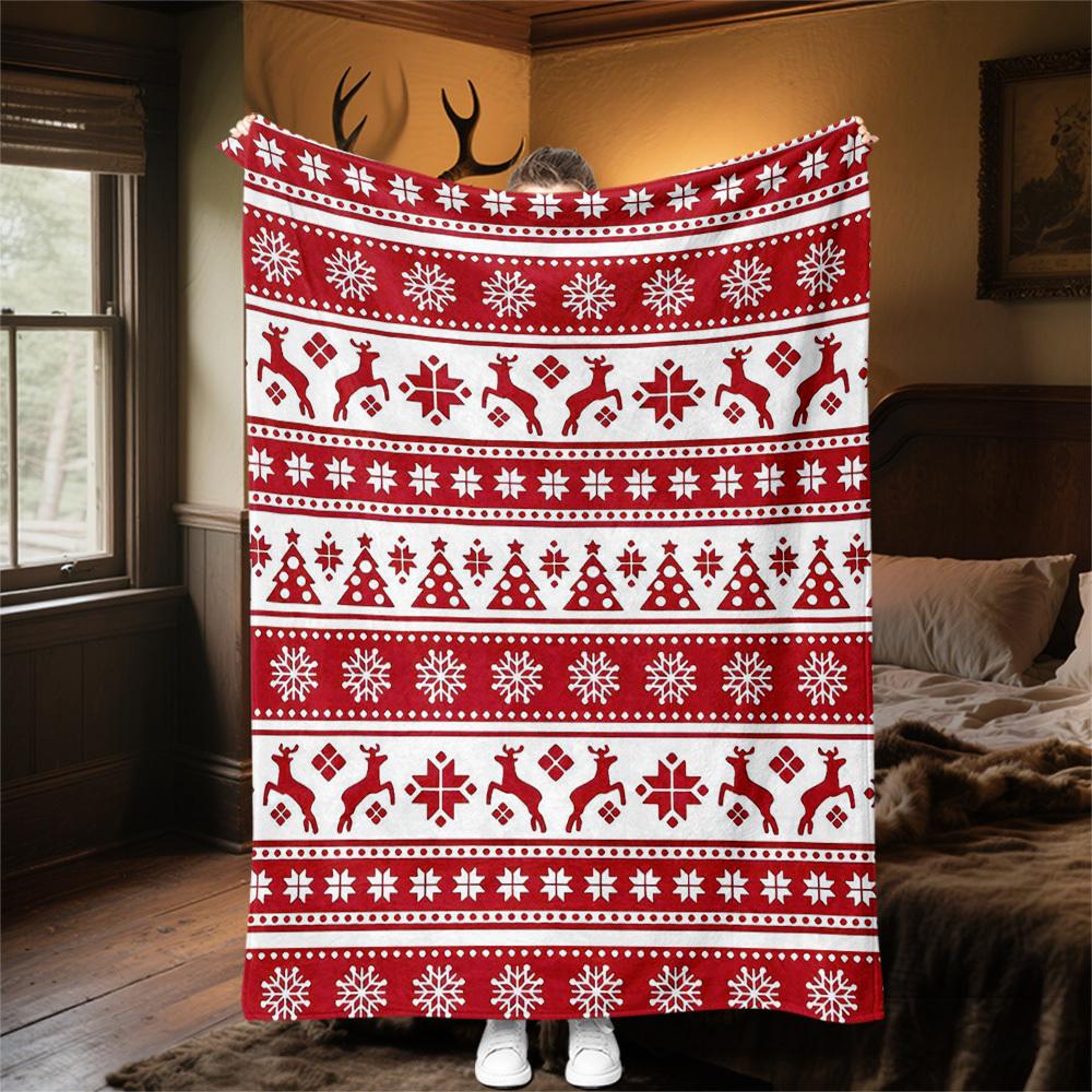 1PC Christmas, PatternOutdoor Flannel Blanket - Soft Plush Decor for Picnics, camping, Bedroom, Playroom, Office, or Lunch Break 1351A
