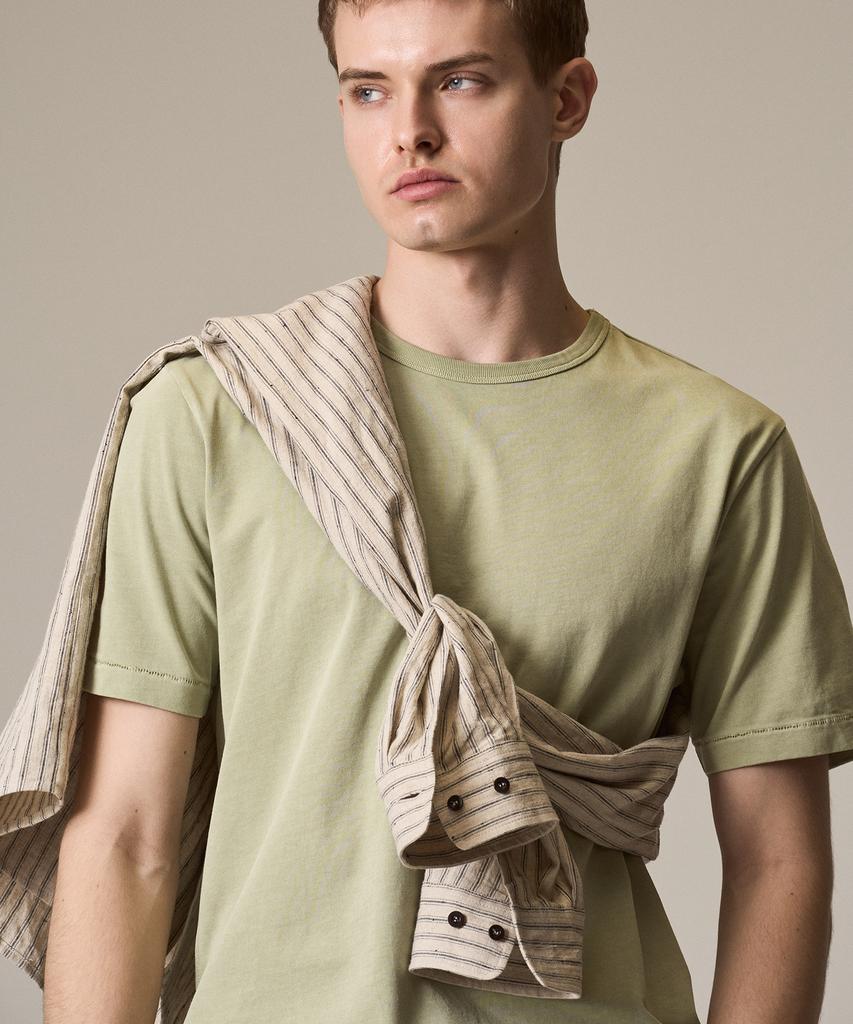 Laijeuaenbillou Garment-Dyed Everyday Cotton T-Shirt Green (Standard Fit) (Type A)