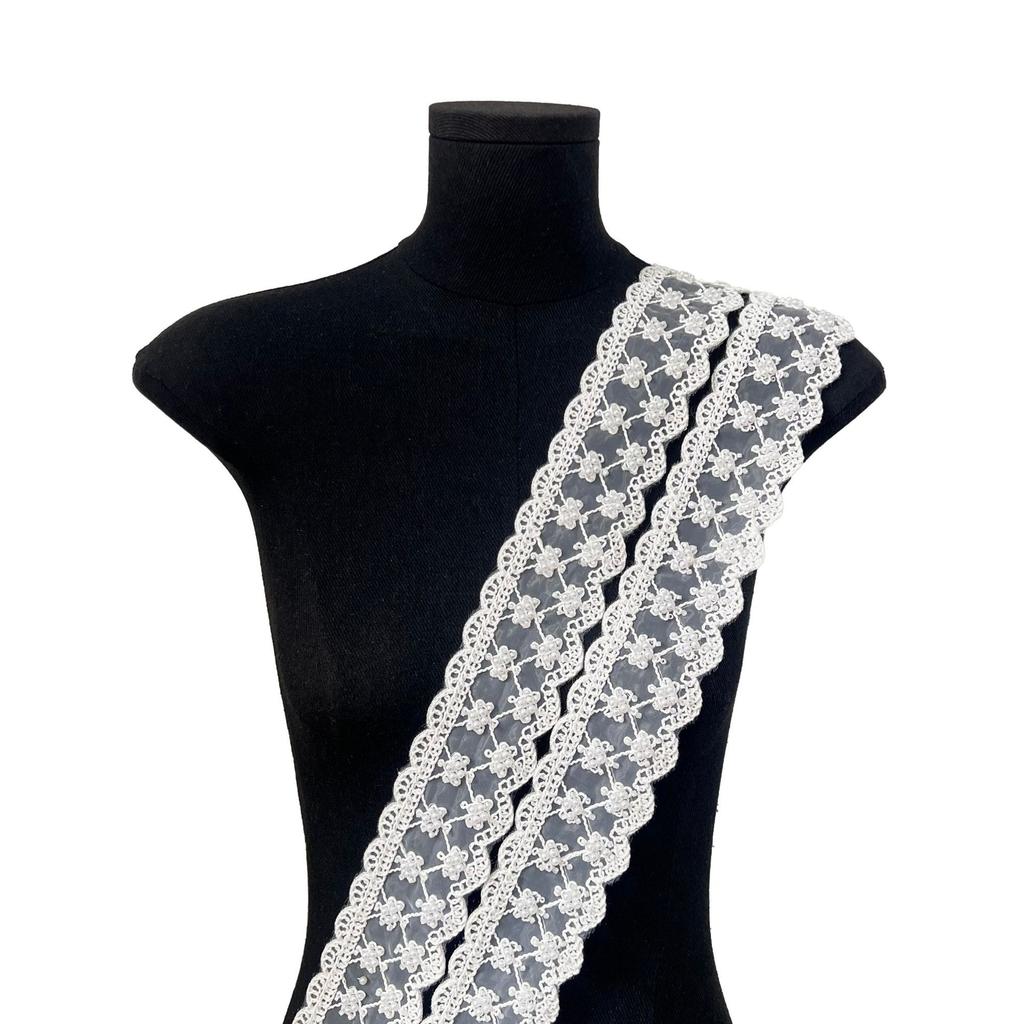 French Lace White Beads Clothing Accessories Hair Accessories Headgear Lolita Skirt Decoration Organza Barcode