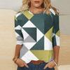 Artistic Geometric Pattern Printed Top Fashionable Contrasting Color Personalized Round Neck Long Sleeved Women's T-shirts